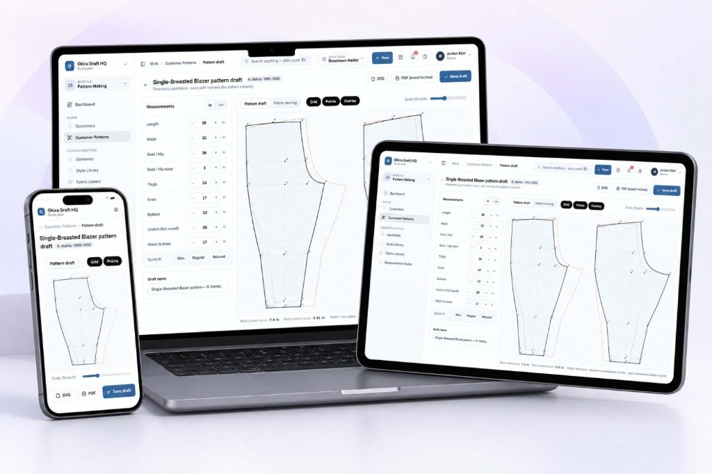 Okira Draft Pattern Making & Tailoring Software Mockup