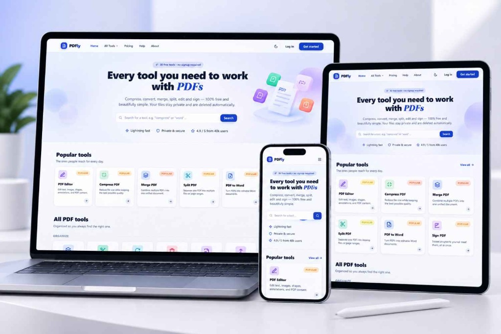 PDFly PDF Tools Web and Mobile Application Mockup